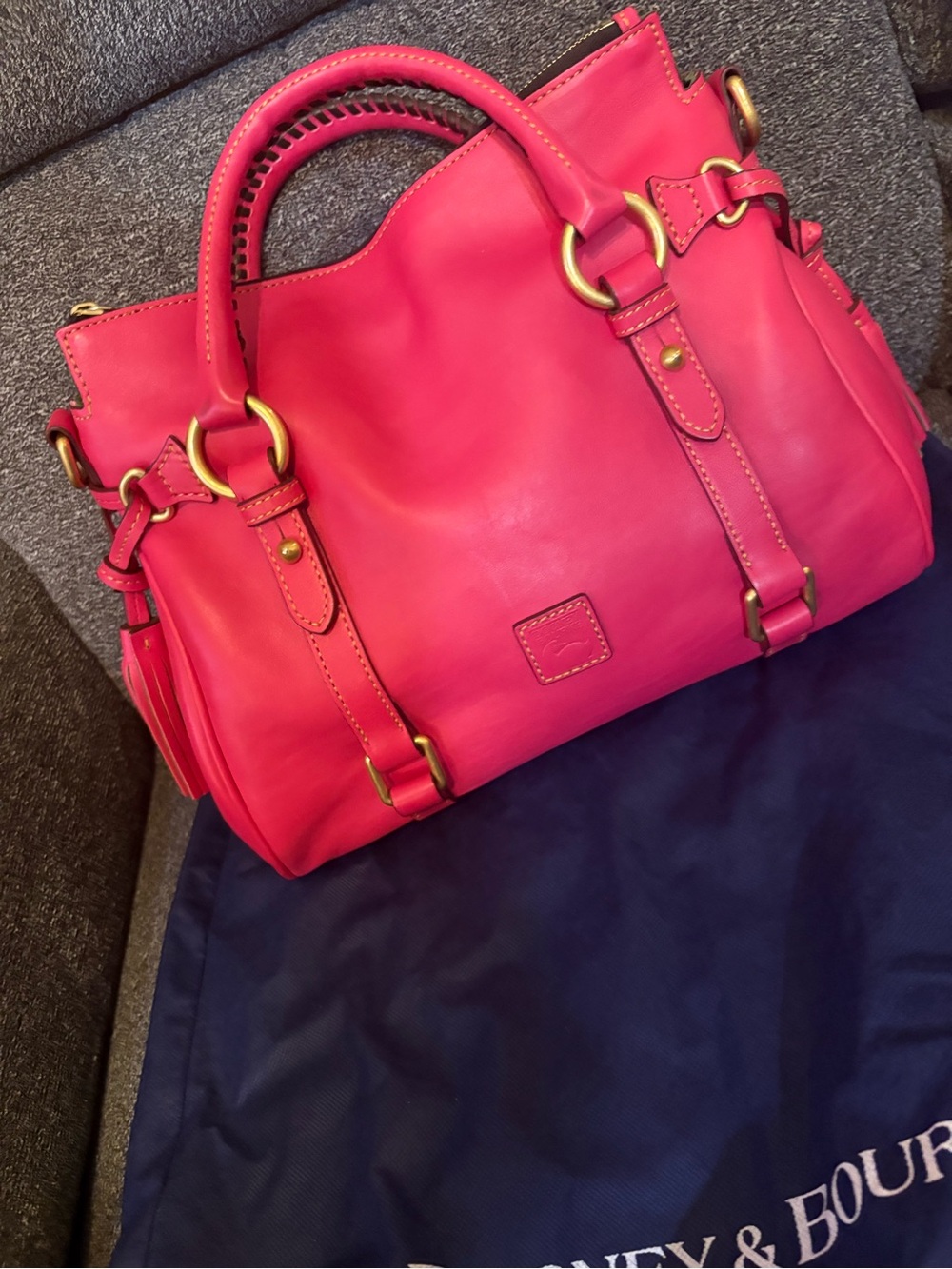 Dooney & Bourke Bright Pink Leather Satchel with Brass Hardware